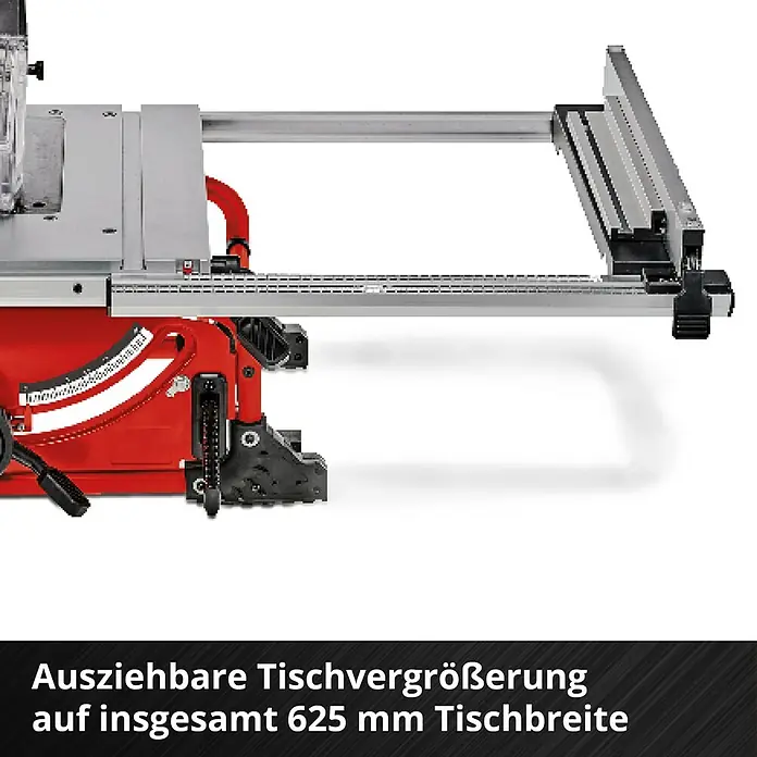 Einhell Power X-Change 18V Akku-Tischkreissäge TE-TS 36/210 Li-Solo - 36 V, Ohne Akku, Durchmesser Sägeblatt: 210 mm - Ausziehbare Tischvergrößerung für die Tischkreissäge, die eine Tischbreite von insgesamt 625 mm ermöglicht.