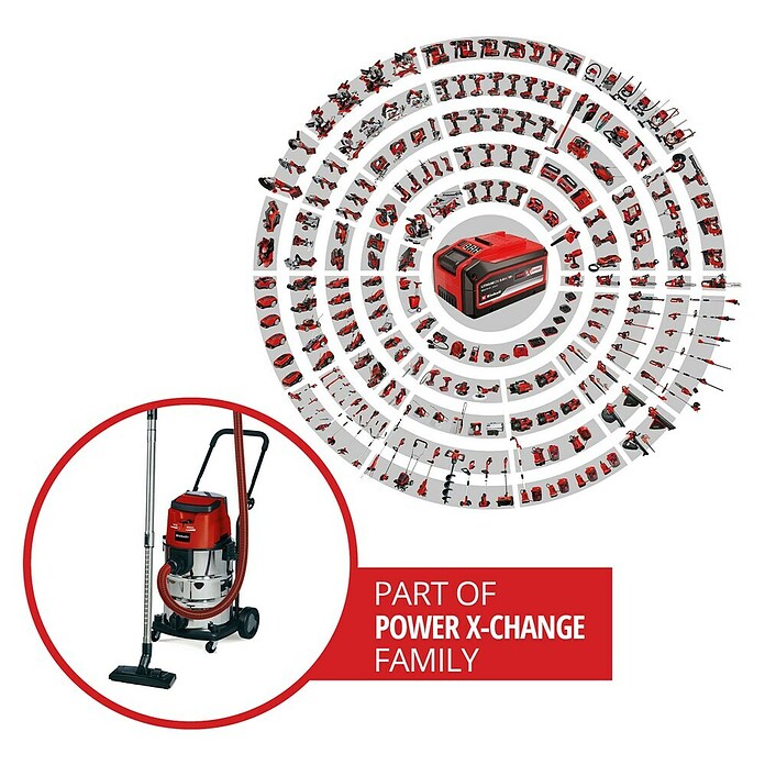 Einhell Power X-Change Akku-Nass-Trockensauger TE-VC 36/30 (18 V, Ohne Akku, Behältervolumen: 30 l)