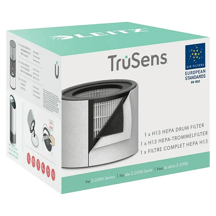 Leitz TruSens HEPA-Filter 3-in-120 x 20 x 15 cm, Passend für: TruSens Luftreiniger Z-2000 - Bild der Leitz TruSens Z-2000 Serie HEPA-Trommelfilterverpackung. Effektive Filtration für saubere Luft.