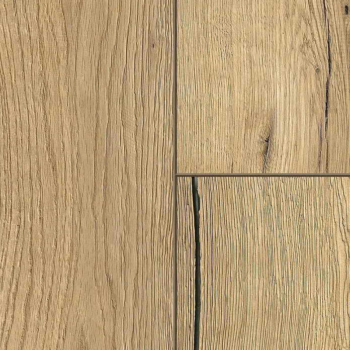 Classen Designbodenmuster Pro Nature Sumatra - 310 x 203 x 4 mm, Landhausdiele - Nahaufnahme von hellem Eichenparkett mit deutlicher Holzmaserung und dunklen Fugen, ideal für moderne Inneneinrichtungen.