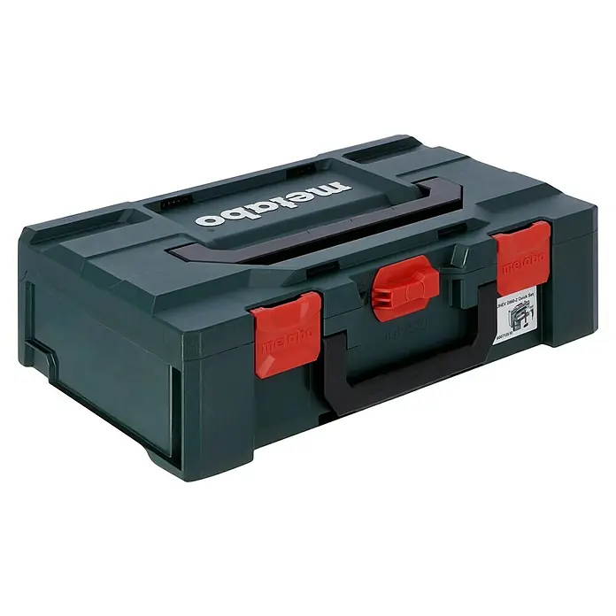 Metabo Kombihammer UHEV 2860-2 Quick Set - 1.100 W, 3,4 J, SDS-Plus-Aufnahme - Metabo MetaLoc Werkzeugkoffer mit robusten roten Verschlüssen und schwarzem Tragegriff, ideal für den sicheren Transport von Werkzeugen.