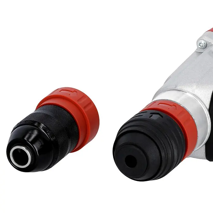 Metabo Kombihammer UHEV 2860-2 Quick Set - 1.100 W, 3,4 J, SDS-Plus-Aufnahme - Bild einer Bohrmaschine mit auswechselbarem Bohrfutter und roter Kappe für hohe Flexibilität.