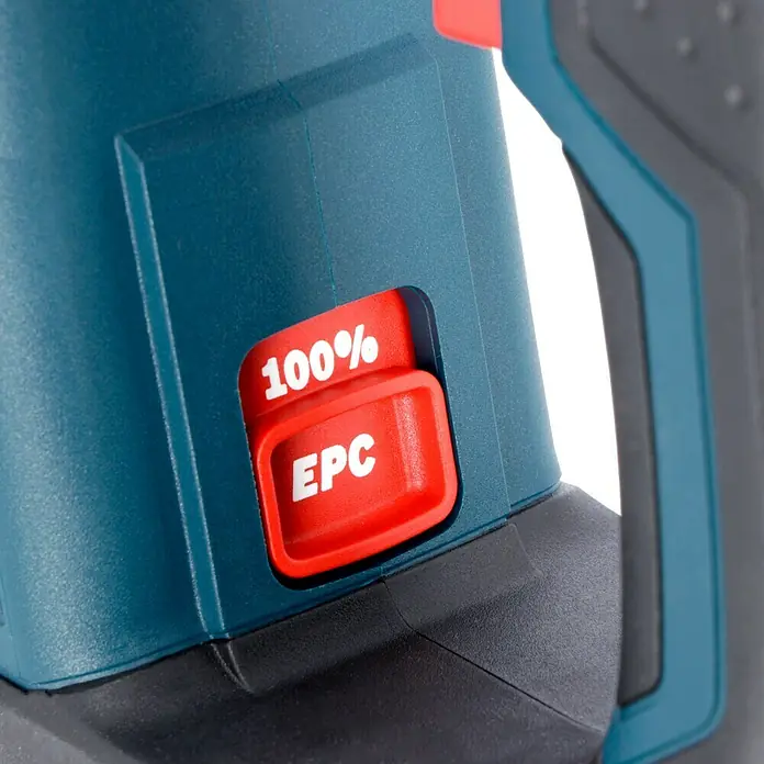 Bosch Professional AMPShare 18V Martillo combinado de batería GBH 18V-26 F - 18 V, 2 baterías, 5,5 Ah, 2,6 J, Con extracción de polvo - Detalle de una herramienta eléctrica Bosch que muestra el ajuste "100% EPC".