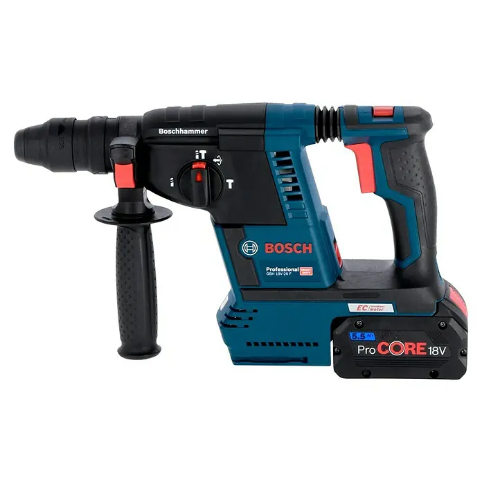 Bosch Professional AMPShare 18V Akku-Kombihammer GBH 18V-26 F18 V, 2 Akkus, 5,5 Ah, 2,6 J, Inkl. Staubabsaugung - Der Bosch GBH 18V-26 F Akku-Bohrhammer mit einem robusten Design und hoher Leistung für anspruchsvolle Bauprojekte.