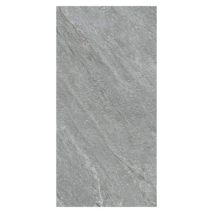 Feinsteinzeugfliese Piazza Grey - 59,7 x 119,7 cm, Grau, Matt - Graue Keramikfliese mit einer subtilen, linearen Textur, ideal für moderne Innenräume, die eine natürliche Steinoptik suchen.
