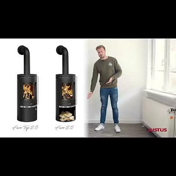 Justus Kaminofen Faro W+ 2.0 - 7 kW, Raumheizvermögen: 144 m³, Verkleidung: Stahl/Speckstein, Schwarz - JUSTUS Kaminofen Faro W+ 2.0