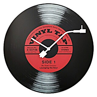 Wanduhr rund Vinyl Tab (Schwarz/Rot/Weiß, Durchmesser: 43 cm)