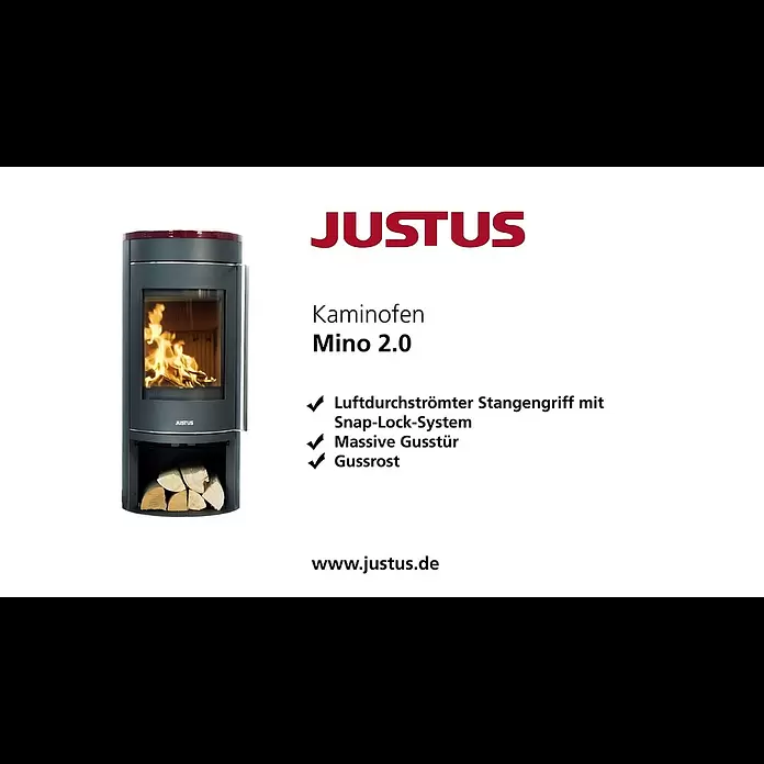 Justus Kaminofen Mino 2.0 - 5,5 kW, Raumheizvermögen: 88 m³, Farbe Verkleidung: Schwarz, Schwarz - JUSTUS Kaminofen Mino 2 0