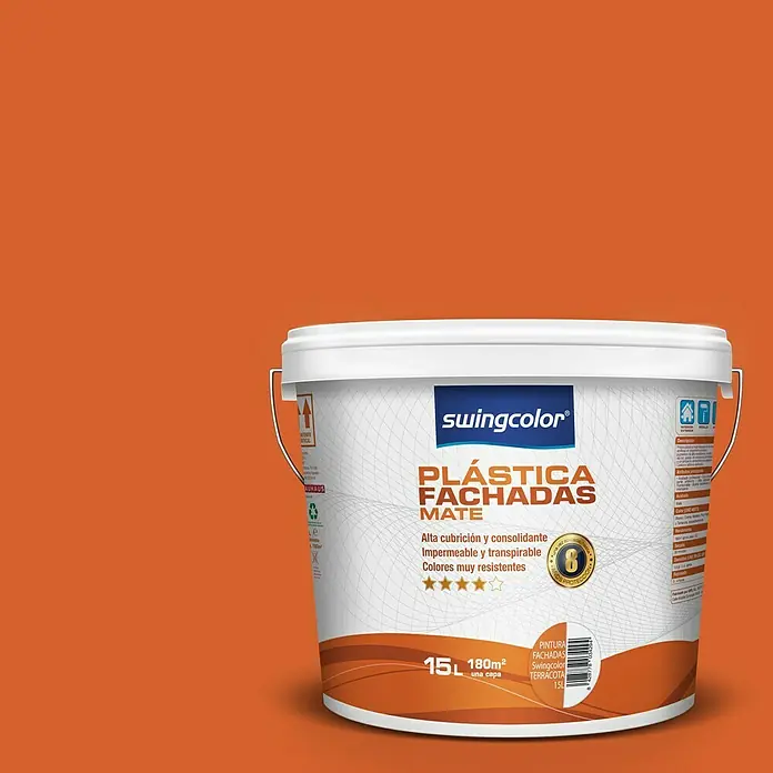 swingcolor Pintura para fachadas de acrilato puro - Terracota, 15 l - Un cubo de 15L de pintura para fachadas color terracota de Swingcolor, para una cobertura duradera y transpirable.