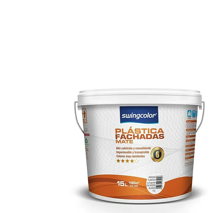 swingcolor Pintura para fachadas de acrilato puro - Blanco, 15 l - Bote de pintura para fachadas Swingcolor Plástica, mate, 15L. Alta cubrición, impermeable y transpirable para colores duraderos en exterior.