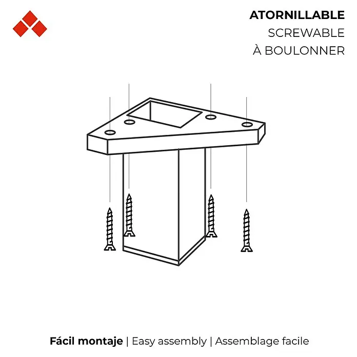 Rei Pata para muebles 972 - L x An x Al: 4 x 8 x 10 cm, Plástico, Aluminio, 1 ud. - Ilustración de una pata de mueble triangular para un fácil montaje con tornillos.