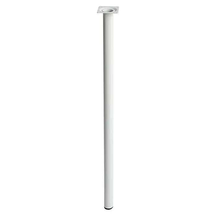Pata para muebles - Ø x Al: 3 x 70 cm, Acero, Blanco - Una columna de mesa cilíndrica blanca con una placa de montaje cuadrada para muebles, que proporciona un soporte estable.