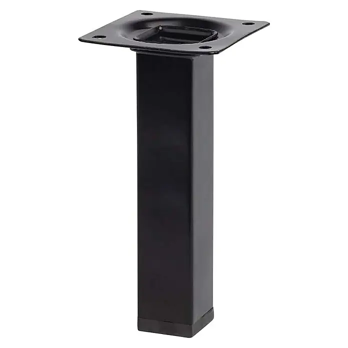 Pata para muebles - L x An x Al: 2,5 x 2,5 x 15 cm, Acero, Negro - Pata de mesa cuadrada negra con placa de montaje y diseño sencillo, ideal para proyectos de mobiliario y amantes del bricolaje.