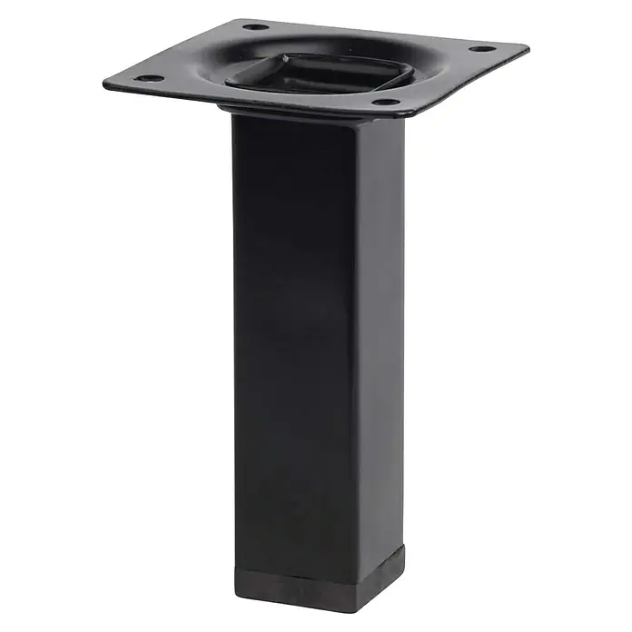 Pata para muebles - L x An x Al: 2,5 x 2,5 x 10 cm, Acero, Negro - Pata de mueble metálica cuadrada negra con placa de montaje para reparación y diseño de muebles.
