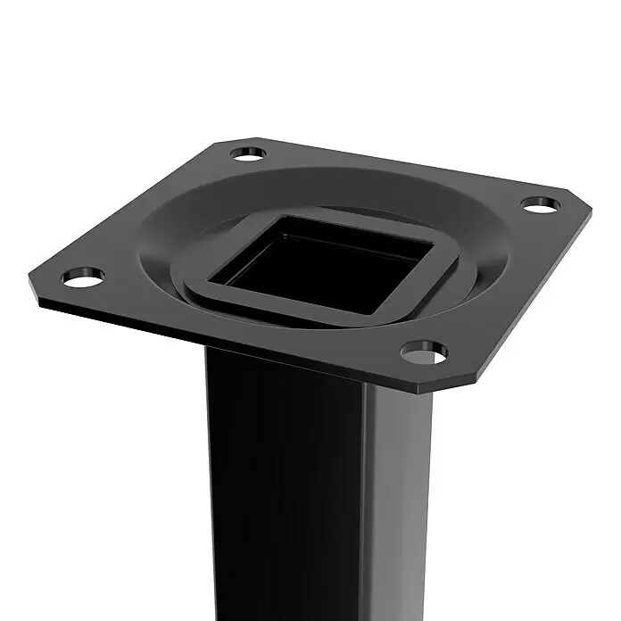 Element System Pata para muebles - 2,5 x 2,5 x 10 cm, Capacidad de carga: 30 kg, Acero, Negro - Pata de mueble de metal negro con placa de montaje cuadrada y cuatro agujeros para tornillos.