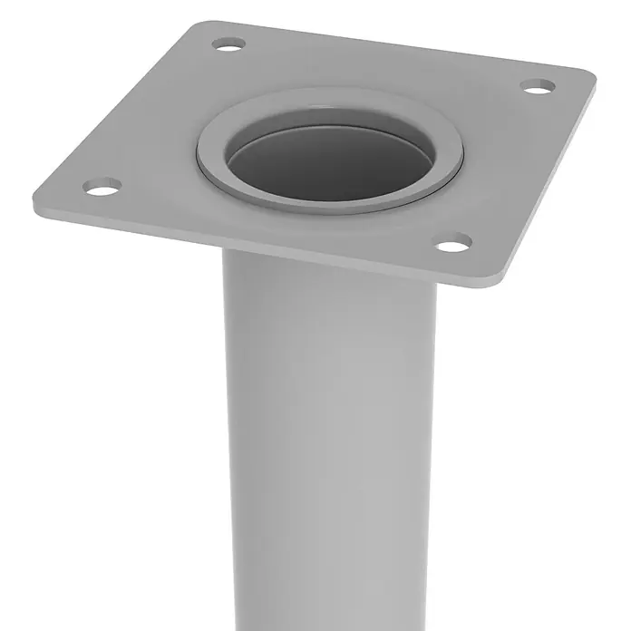 Element System Möbelfuß - Ø x H: 3 x 80 cm, Traglast: 50 kg, Stahl, Weiß/Aluminium - Graue Säule mit quadratischer Basisplatte und zentraler Öffnung, ideal für stabile Konstruktionen und vielseitige Anwendungen.
