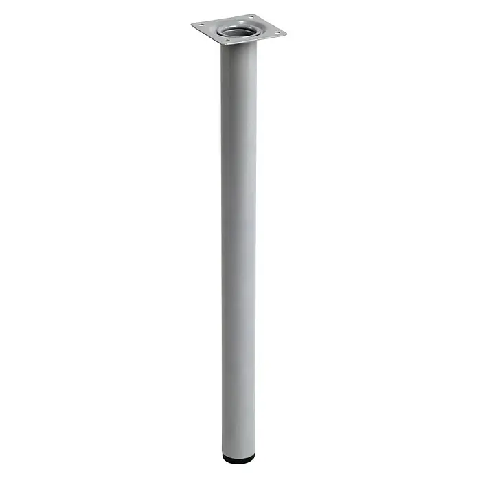 Element System Möbelfuß - Ø x H: 3 x 40 cm, Traglast: 50 kg, Stahl, Weiß/Aluminium - Ein einzelnes, silbernes Tischbein mit einer quadratischen Montageplatte und einer zylindrischen Form, ideal für Möbelkonstruktionen.