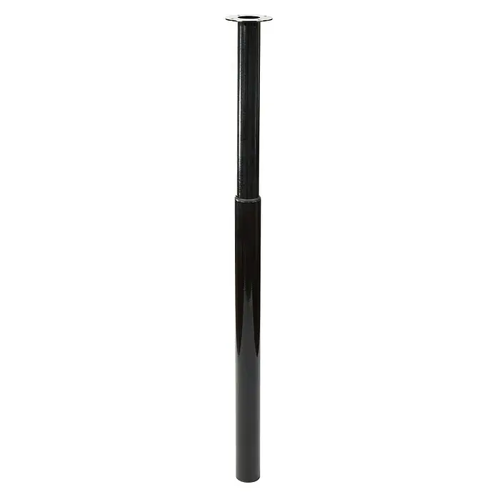 Rei Teleskop-Möbelfuß - Durchmesser: 6 cm, Höhenverstellung: 71 cm - 100 cm, Stahl, Schwarz - Schwarzes, längliches Tischbein mit einer runden, silbernen Befestigungsplatte am oberen Ende. Für Möbelreparaturen oder -bau geeignet.