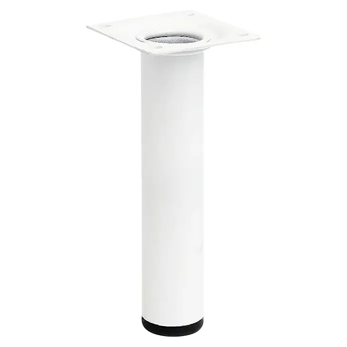 Rei Möbelfuß - Ø x H: 3 cm x 200 mm, Stahl, Weiß - Weißes Möbelbein mit quadratischer Montageplatte. Ideal für die Erhöhung von Möbeln und die Anpassung an unterschiedliche Bodenbeläge.