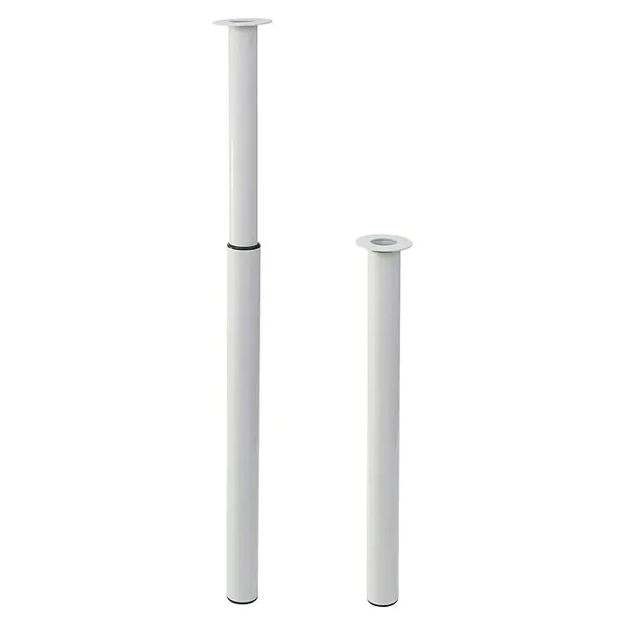Rei Teleskop-Möbelfuß - Durchmesser: 6 cm, Höhenverstellung: 71 cm - 100 cm, Stahl, Weiß - Zwei weiße, runde Tischbeine mit einem Flansch an der Spitze, wobei das eine Bein ausziehbar ist.