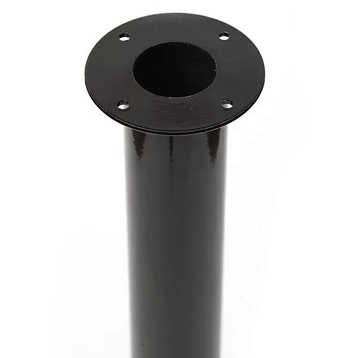 Rei Teleskop-Möbelfuß - Durchmesser: 6 cm, Höhenverstellung: 71 cm - 100 cm, Stahl, Schwarz - Schwarzer zylindrischer Metallpfosten mit kreisförmigem Montageflansch und vier Schraubenlöchern.