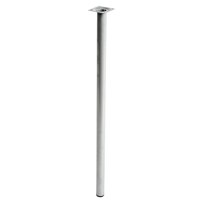 Element System Möbelfuß - Ø x H: 3 x 80 cm, Traglast: 50 kg, Stahl, Weiß/Aluminium - Ein schlanker, silberfarbener Tischfuß mit quadratischer Montageplatte, ideal für moderne Möbeldesigns.