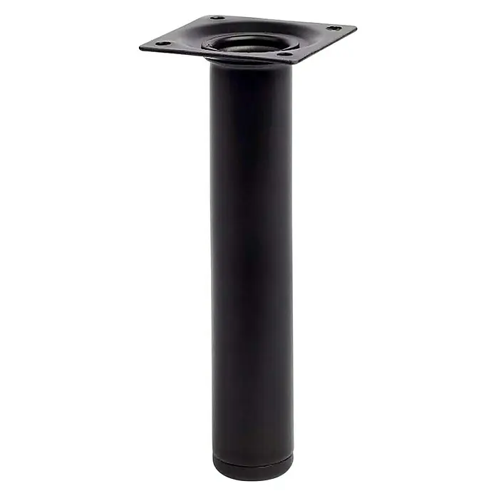 Rei Möbelfuß - Ø x H: 3 cm x 200 mm, Stahl, Schwarz - Schwarzes Metallmöbelbein mit quadratischer Montageplatte, ideal für Tische oder Schränke, robust und stilvoll.