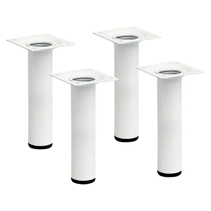Rei Möbelfuß-Set - Ø x H: 3 cm x 150 mm, Stahl, 4 Stk., Weiß - Vier weiße Möbelfüße mit quadratischer Montageplatte, ideal für Möbelprojekte und zur Erhöhung der Stabilität.