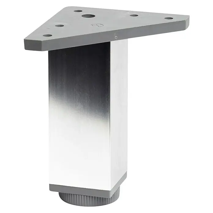 Rei Möbelfuß - L x B x H: 40 x 40 x 120 mm, Aluminium, Verchromt - Silbernes Möbelbein mit dreieckiger Montageplatte und verstellbarem Fuß. Ideal zur Erhöhung von Möbeln.