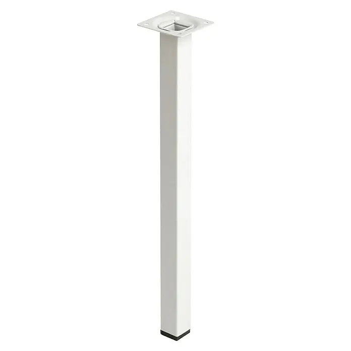 Rei Möbelfuß - L x B x H: 25 x 25 x 400 mm, Stahl, Weiß - Weißes, quadratisches Tischbein mit Montageplatte und schwarzem Fuß für einen stabilen Stand. Ideal für DIY-Möbelprojekte.