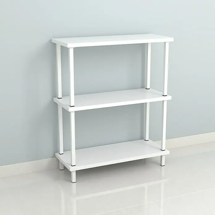 Rei Möbelfuß - L x B x H: 25 x 25 x 400 mm, Stahl, Weiß - Weißes 3-stöckiges Regal mit einem modernen und minimalistischen Design, ideal für die Organisation und Aufbewahrung.