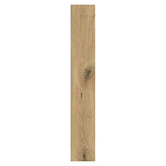 Classen Designbodenmuster Pro Nature Sumatra - 310 x 203 x 4 mm, Landhausdiele - Detailaufnahme einer einzelnen Holzdiele mit sichtbaren Maserungen und Astlöchern, ideal für rustikale Inneneinrichtung.
