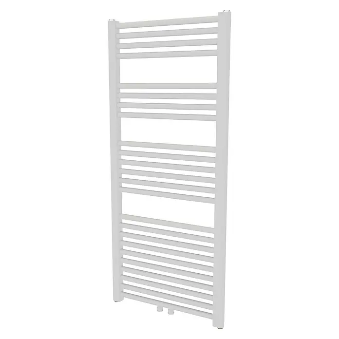 Ximax Badheizkörper Alpha - B x H: 500 x 1.121 mm, Wärmeleistung bei Vorlauftemperatur von 75 °C (D: 50): 520 W - Ein weißer Heizkörper Handtuchwärmer mit horizontalen Heizstäben und einem schlichten, modernen Design für Badezimmer.