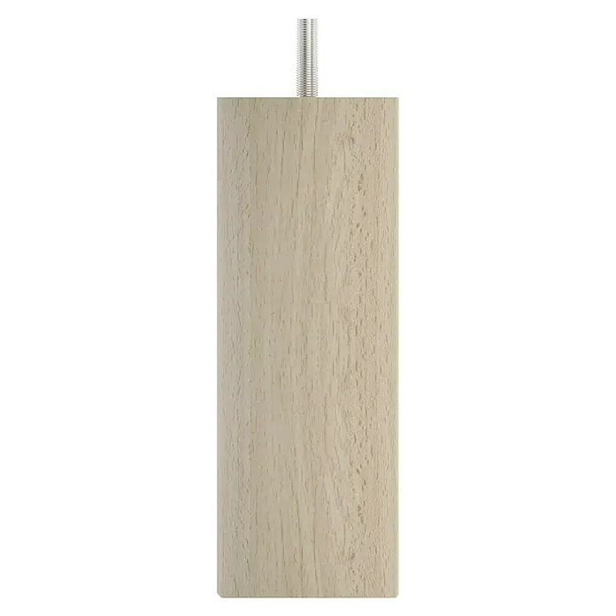 Rei Pata para muebles - L x An x Al: 5,8 x 5,8 x 15 cm, Capacidad de carga: 20 kg, Madera - Primer plano de una pata de mueble de madera clara con rosca. Ideal para proyectos de bricolaje y para elevar la altura de los muebles.