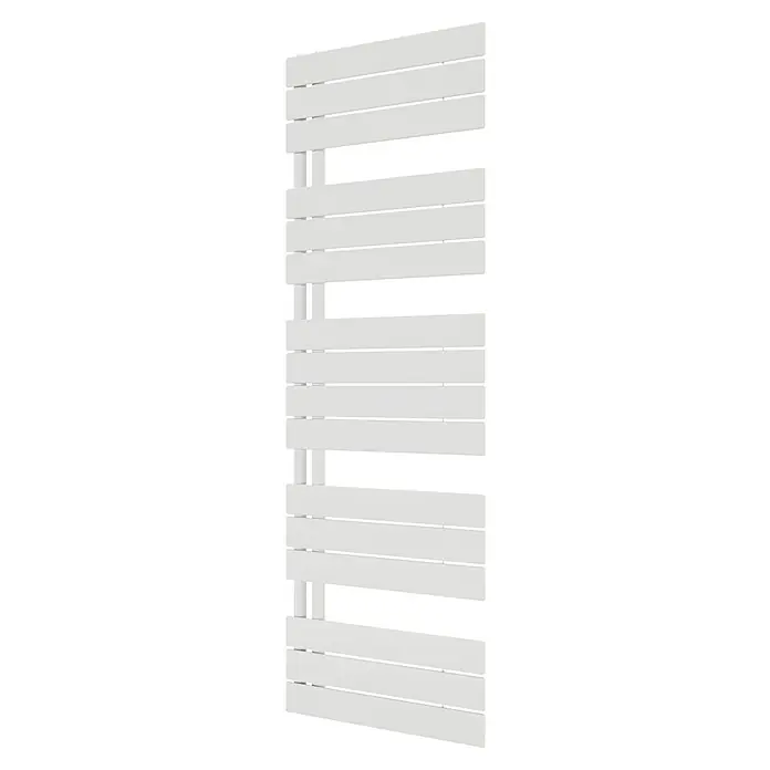 Ximax Designheizkörper P2 Open - B x H: 500 x 1.495 mm, Wärmeleistung bei Vorlauftemperatur von 75 °C (D: 50): 751 W, Weiß - Nahaufnahme eines weißen Handtuchwärmers mit horizontalen Sprossen, ideal für moderne Badezimmer und Heizsysteme.