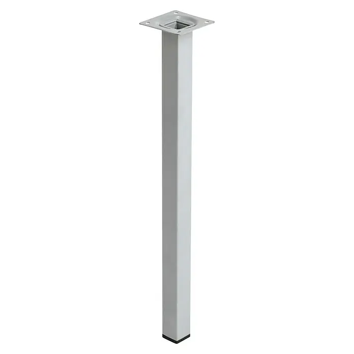 Rei Möbelfuß - L x B x H: 25 x 25 x 400 mm, Stahl, Grau - Ein einzelnes, silberfarbenes, eckiges Möbelfuß mit einer Montageplatte für eine einfache Installation am Möbelstück.