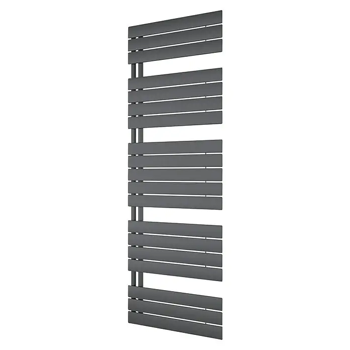 Ximax Designheizkörper P2 Open - B x H: 600 x 1.720 mm, Wärmeleistung bei Vorlauftemperatur von 75 °C (D: 50): 1.009 W, Anthrazit - Grauer beheizter Handtuchhalter mit horizontalen Stäben, die an vertikalen Stützen befestigt sind. Ideal für Badezimmerwärme und Handtuchtrocknung.