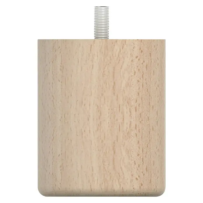 Rei Pata para muebles - L x An x Al: 6,5 x 6,5 x 8 cm, Capacidad de carga: 20 kg, Madera - Primer plano de una pata de mueble redonda hecha de madera clara con un perno roscado para su fijación. Ideal para proyectos de bricolaje.
