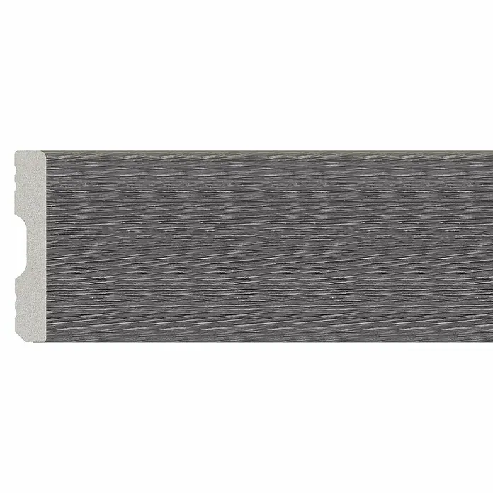 Oknum Rodapié Delani - 200 cm x 14 mm x 90 mm - Un zócalo gris con una sutil veta de madera para un aspecto moderno. Ideal para suelos laminados o de parquet.