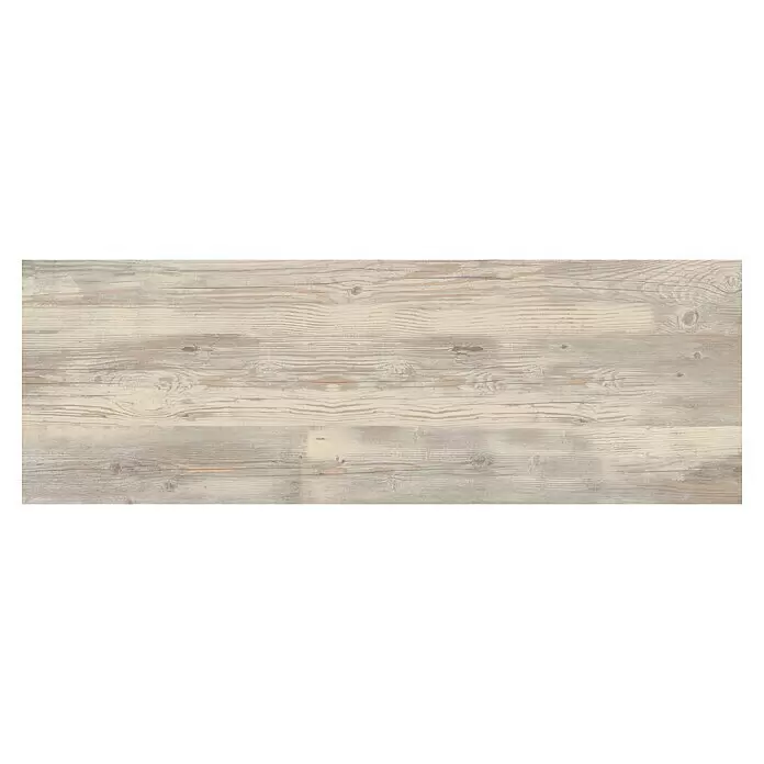Terrassenfliese Skandinavia 2.0 - 40 x 120 x 2 cm, Grau/Beige, Matt - Helle, verwitterte Holzplanken mit sichtbarer Maserung und Ästen, geeignet als Bodenbelag oder Wandverkleidung.