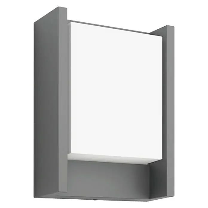 Philips Aplique exterior LED Arbour - 6,5 W, 7,5 x 16,6 x 22,1 cm, Antracita/Blanco, IP44 - Primer plano de una lámpara de pared gris moderna con un elemento de iluminación rectangular blanco para una iluminación interior elegante.
