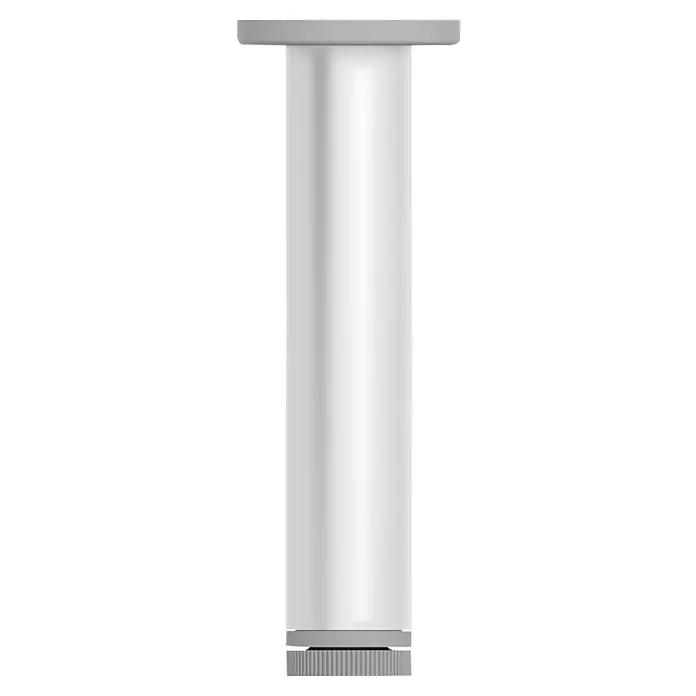 Rei Möbelfuß - Ø x H: 4,5 cm x 200 mm, Aluminium - Ein schlanker, silberner Kosmetikbehälter mit grauem Deckel und Schraubverschluss. Ideal für Cremes oder Lotionen.