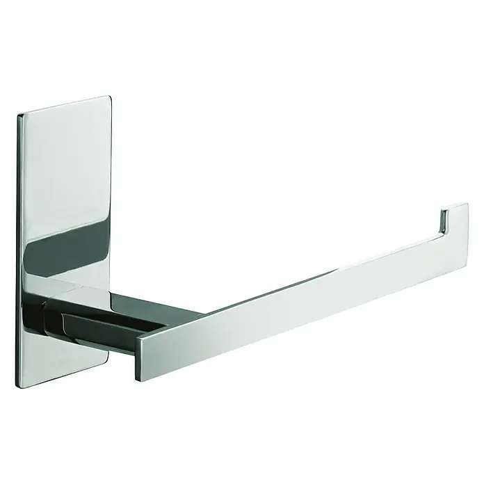Aquasanit Portarrollos papel higiénico - Sin tapa, Metal, Cromado - Un portarrollos de papel higiénico cromado brillante con un soporte de pared rectangular y un brazo recto y simple.