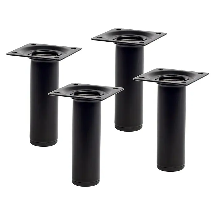 Rei Möbelfuß-Set - Ø x H: 3 cm x 100 mm, Stahl, 4 Stk., Schwarz - Schwarze Möbelfüße mit quadratischer Montageplatte für stabilen Halt. Ideal für DIY-Möbelprojekte und zur Erhöhung von Möbeln.