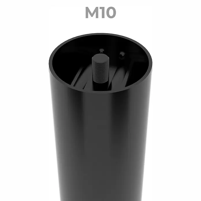 Rei Möbelfuß - Ø x H: 8 cm x 710 mm, Stahl, Schwarz - Nahaufnahme eines schwarzen Möbelfußes mit M10 Gewinde, ideal für DIY-Möbelprojekte.