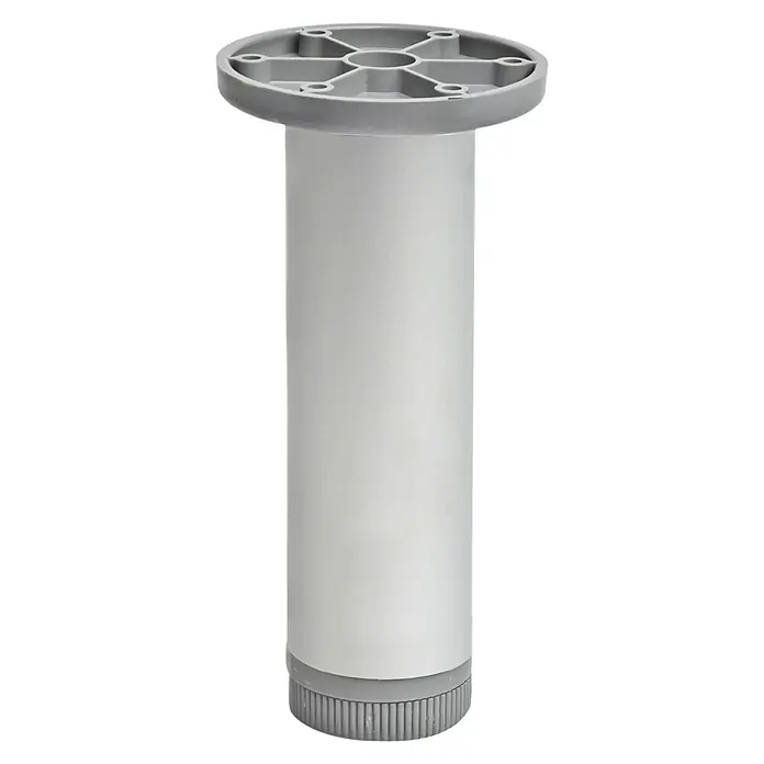Rei Möbelfuß - Ø x H: 4,5 cm x 200 mm, Aluminium - Nahaufnahme eines Möbelfußes mit grauer Farbe und zylindrischem Design, ideal für verschiedene Möbelstücke.