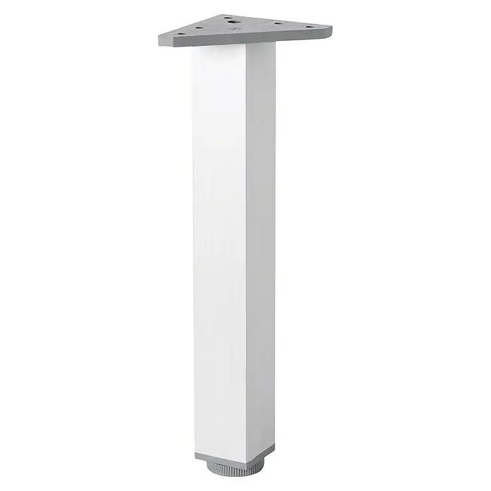 Rei Möbelfuß - L x B x H: 40 x 40 x 300 mm, Aluminium - Quadratischer, weißer Möbelfuß mit grauer Halterung und verstellbarem Fuß. Perfekt für Tische und Schränke, um einen stabilen Stand zu gewährleisten.