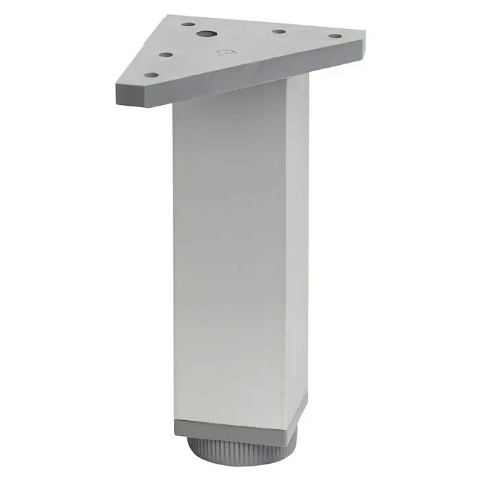 Rei Möbelfuß - L x B x H: 40 x 40 x 150 mm, Aluminium, Eloxiert - Produktaufnahme eines Möbelfußes mit dreieckiger Montageplatte und einem höhenverstellbaren Fuß, ideal für Möbel.