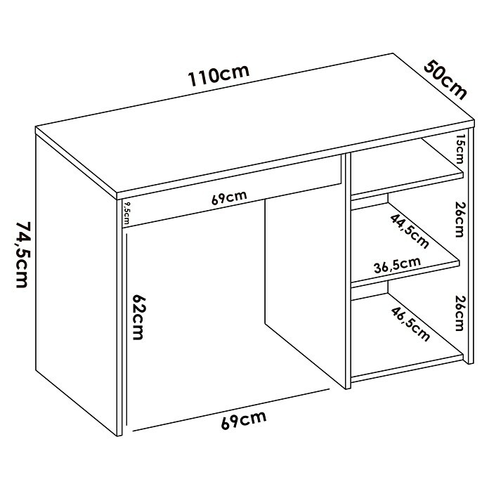 Mesa escritorio Sim 1 cajón y estantes laterales 