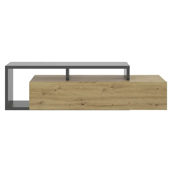 Dekit Mueble para TV Kram - L x An x Al: 40 x 165 x 47 cm, Roble Nordic/Grafito - Un moderno mueble multimedia con acabado imitación madera y estructura metálica gris. Ideal para el salón.